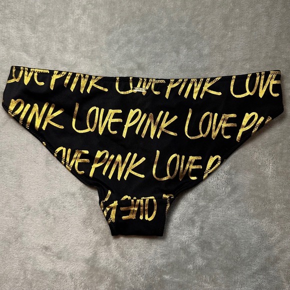 Y2K‎ Pink Victorias Secret Bikini Bottoms Women Size XS Gold Foil Metallic Glam - Picture 3 of 11